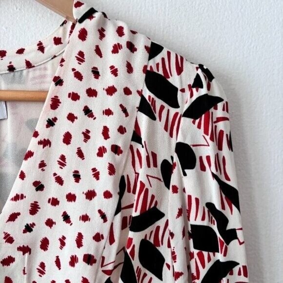 Reiss Emmi Floral Print Side Slit Asymmetric Midi Dress Red Multi Size 6 - Picture 8 of 11